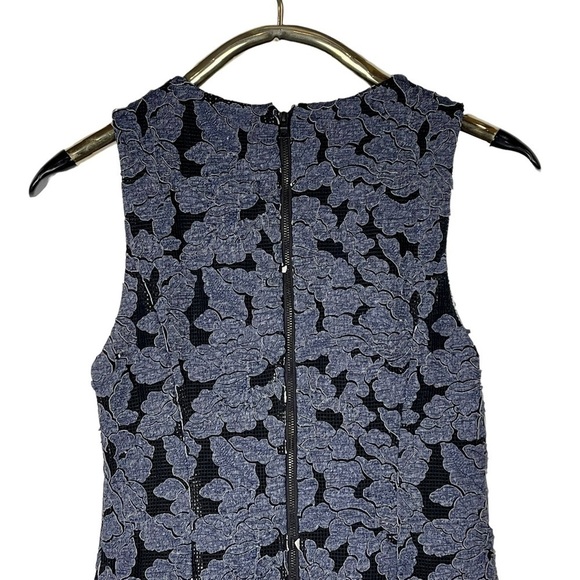 ALICE + OLIVIA FONDA SLEEVELESS DROP WAIST DENIM FLORAL APPLIQUE MINI DRESS - Picture 9 of 16